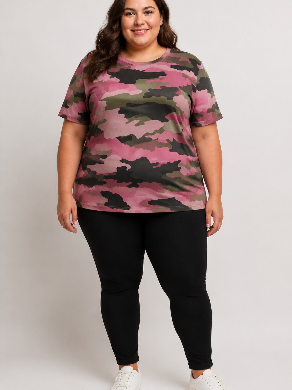 SHEIN Pink and Green Camo Short Sleeve Tee